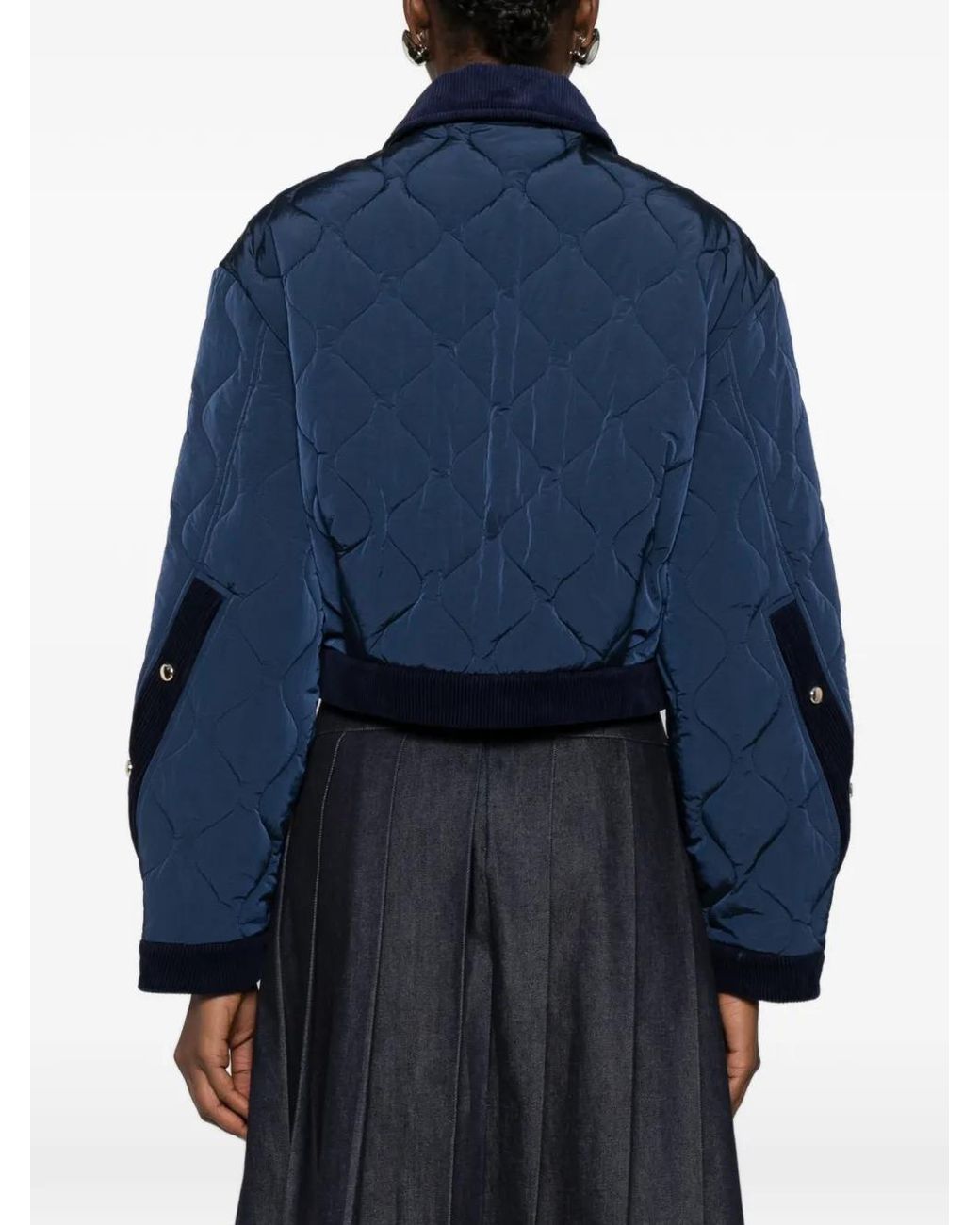 Maje Blue Quilted Jacket With Velvet Details