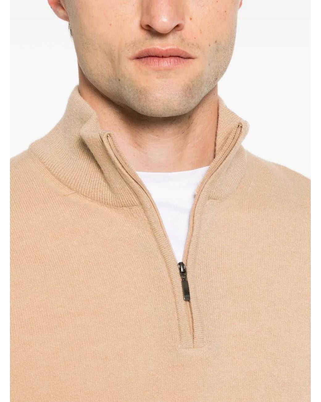 SERGIO MORETTI FIRENZE Natural Half-Zip Sweater for men
