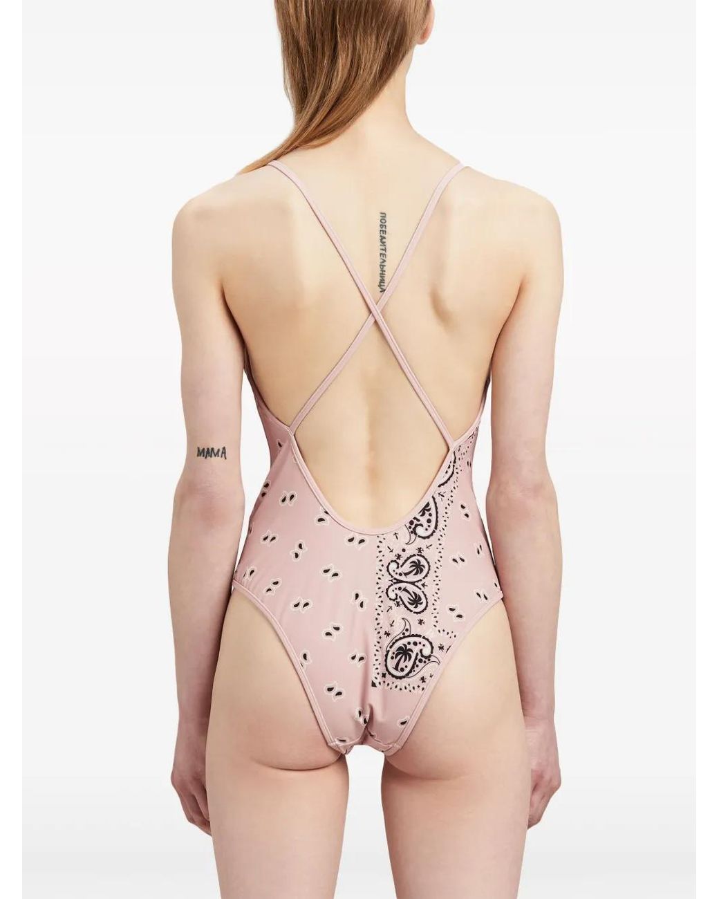 Palm Angels Pink Paisley-Print Criss-Cross Swimsuit