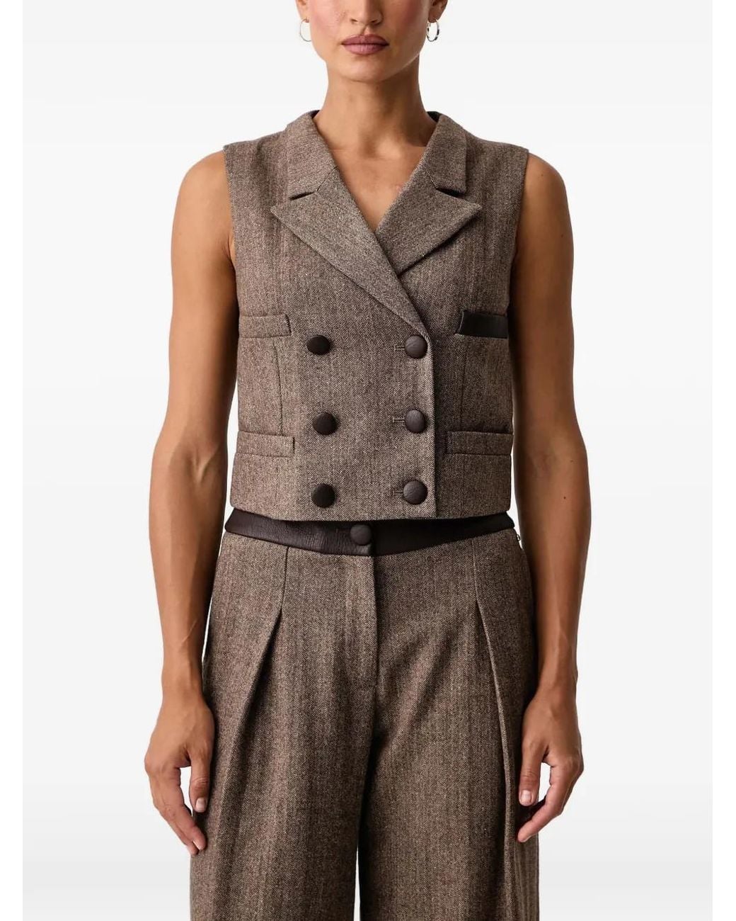 ARMANI EXCHANGE Brown Veston Croisé À Motif De Chevrons