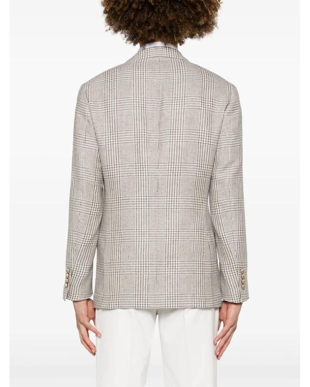 Brunello Cucinelli White Prince Of Wales Checked Blazer for men