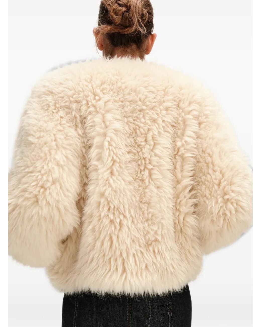Bimba Y Lola Natural Ivory Fur Bomber Jacket
