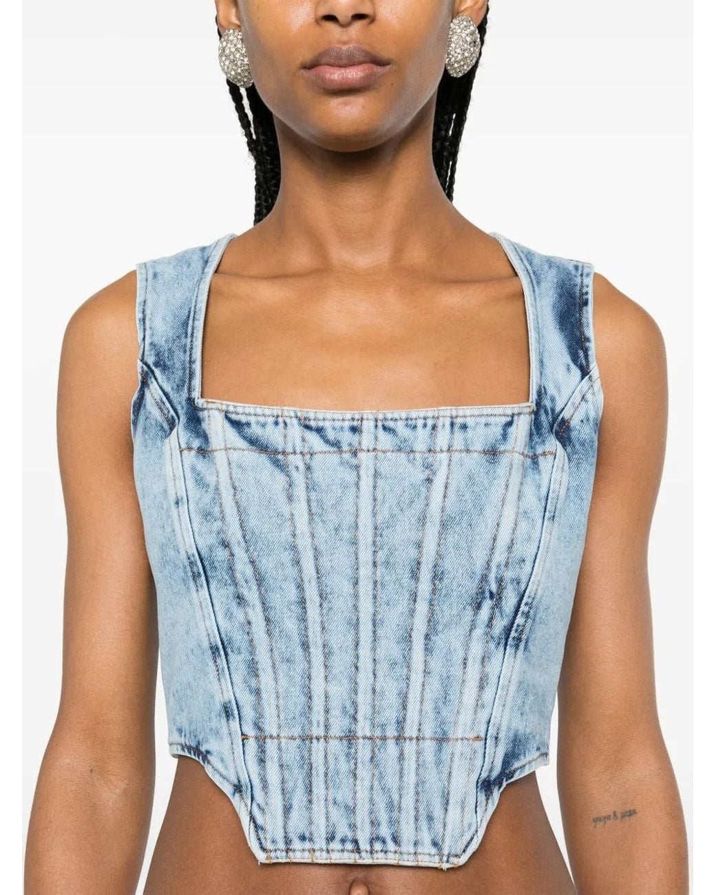 GIUSEPPE DI MORABITO Blue Denim Corset Top