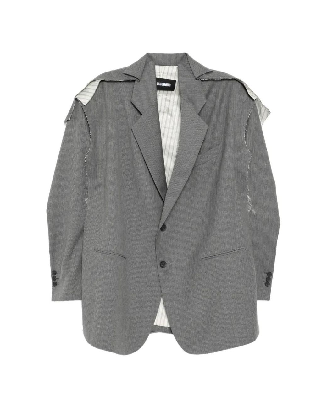 Moohong Gray Deconstructed Striped Jacket for men