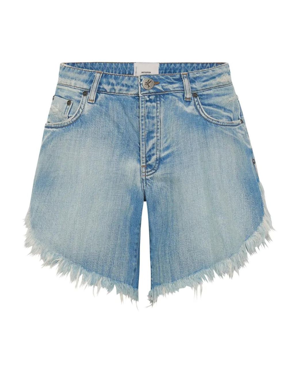 One Teaspoon Frankies Asymmetrische Denim Shorts Met Franje in het Blue