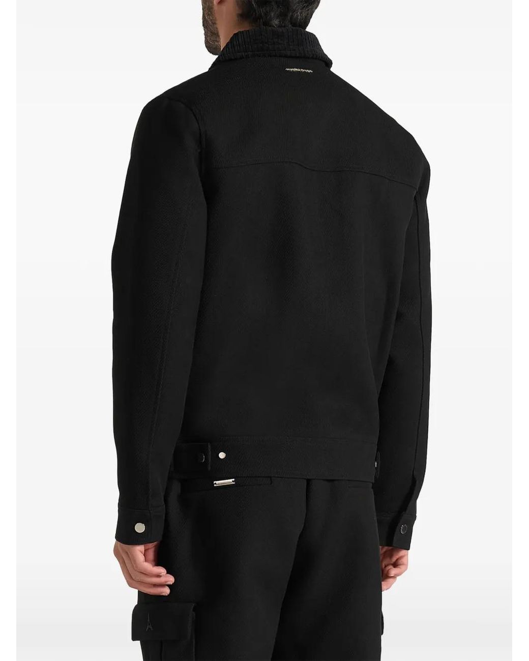 Manière De Voir Black Twill Trucker Jacket With Velvet Collar for men
