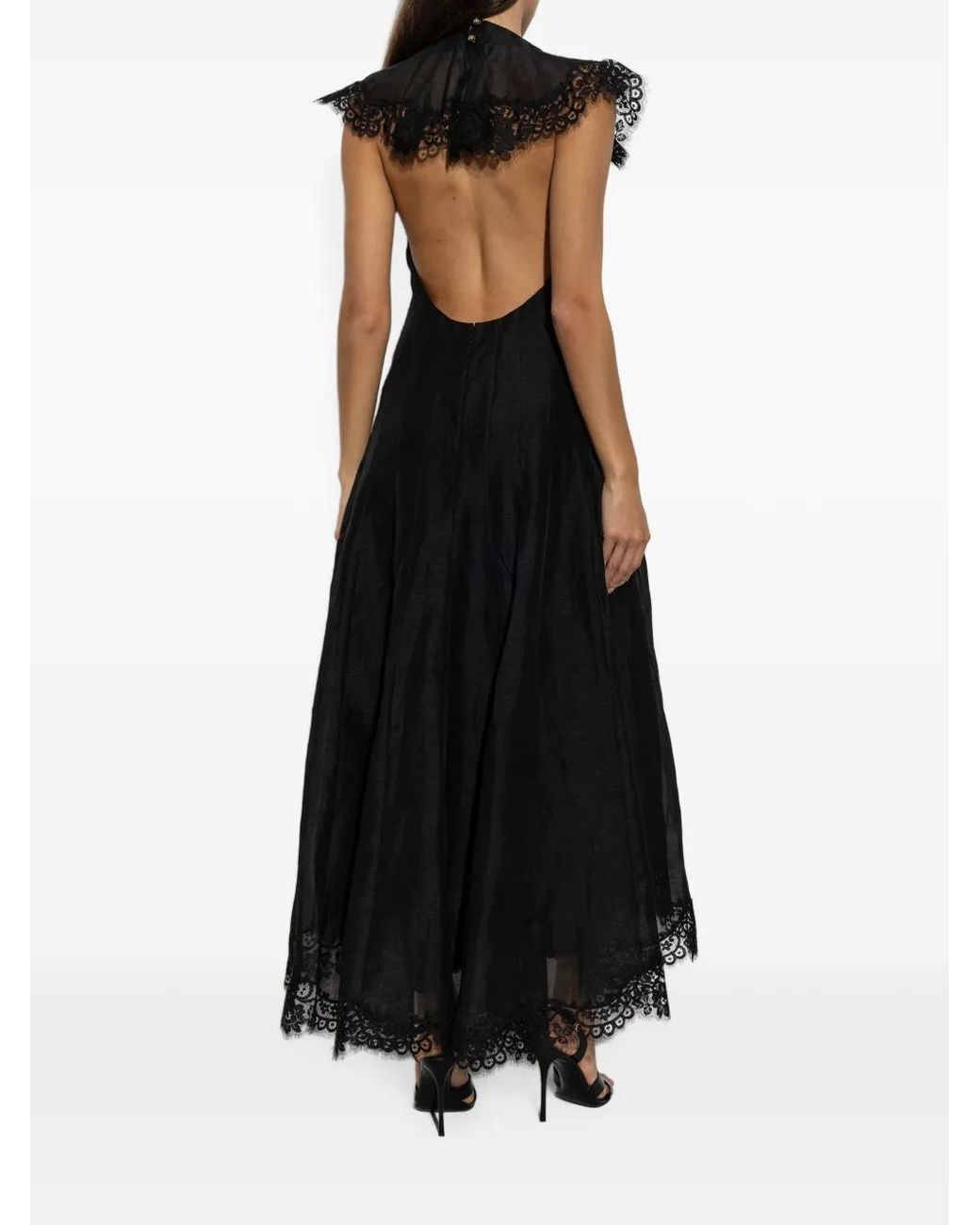 Zimmermann Black Lace-Trim Open-Back Dress