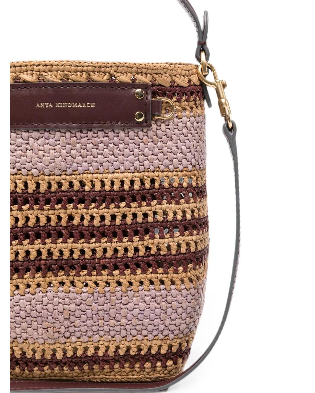 Anya Hindmarch White Woven-Stripe Bucket Bag