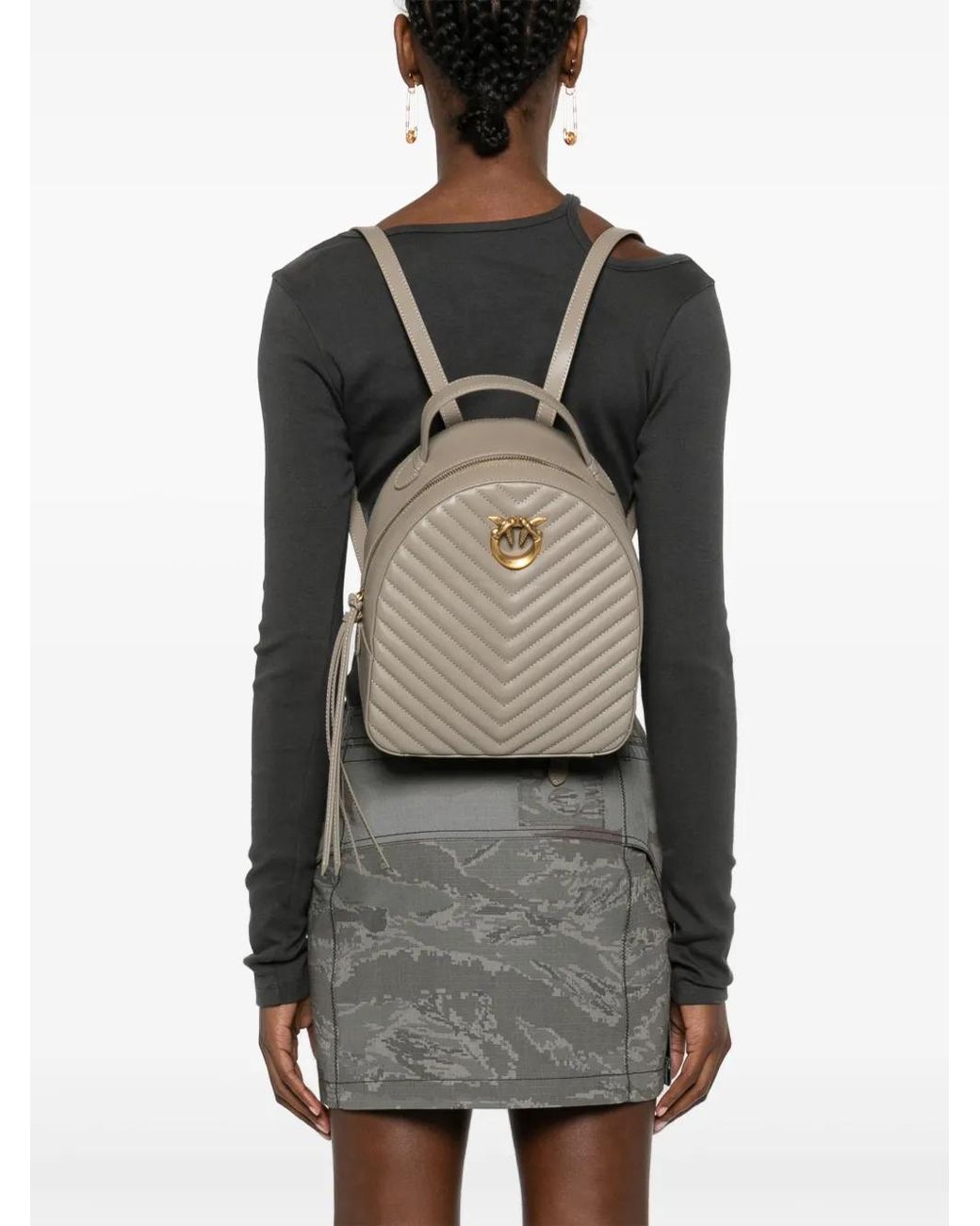 Pinko Gray Love Leather Backpack