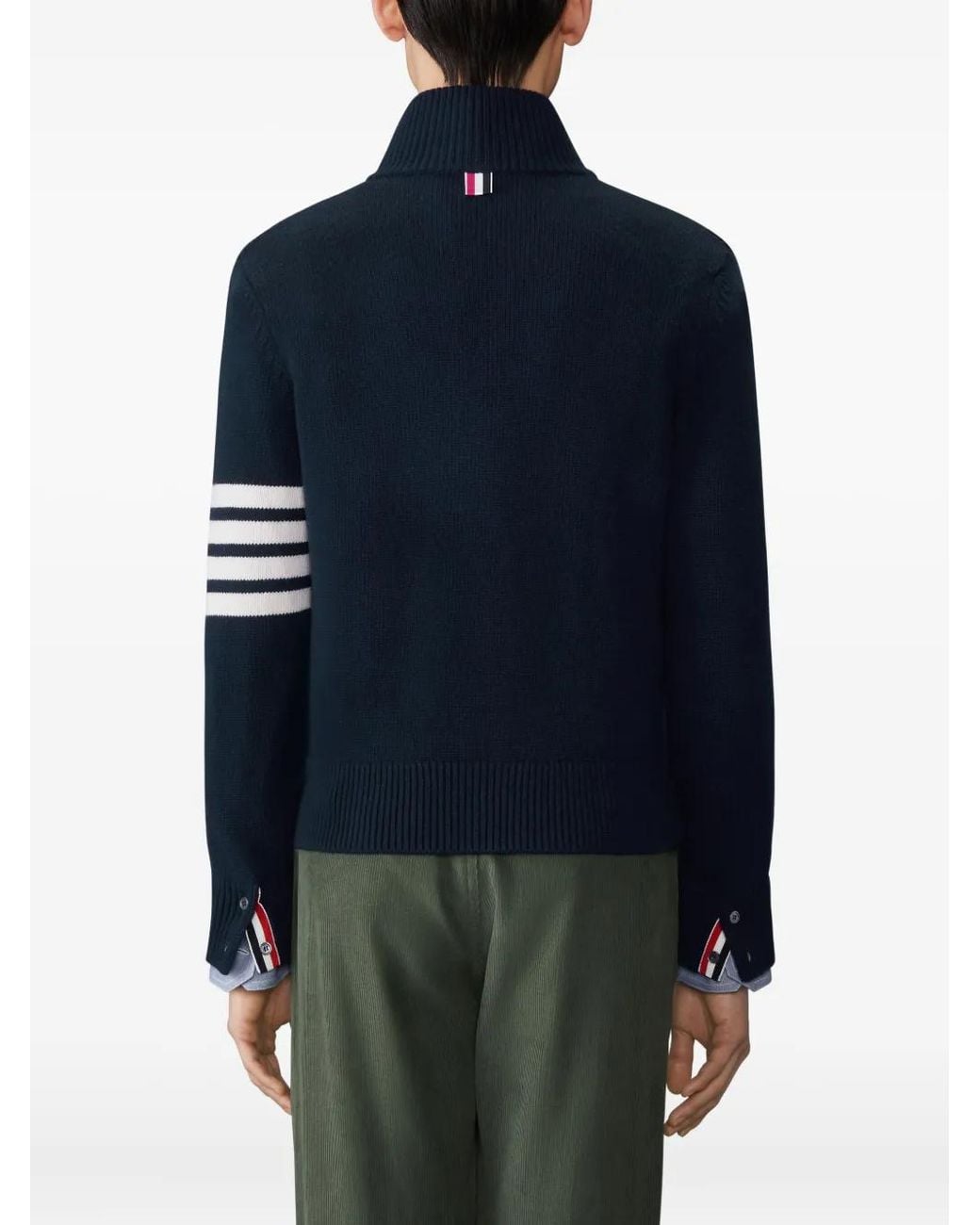 Thom Browne Blue Jersey Stitch Funnel Neck Half Zip Pullover for men