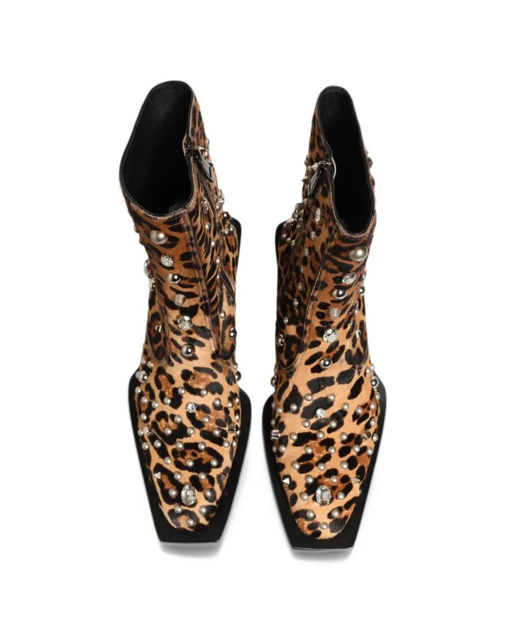 Dolce & Gabbana Brown Leopard-Print Embellished Ankle Boots for men