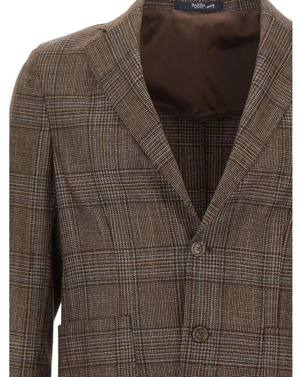 Barba Napoli Brown Prince Of Wales Single-Breasted Blazer for men