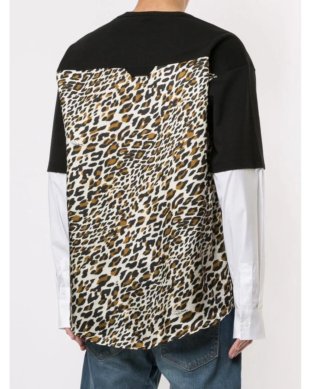 Roberto Cavalli Black Leopard Print Panel T-Shirt for men