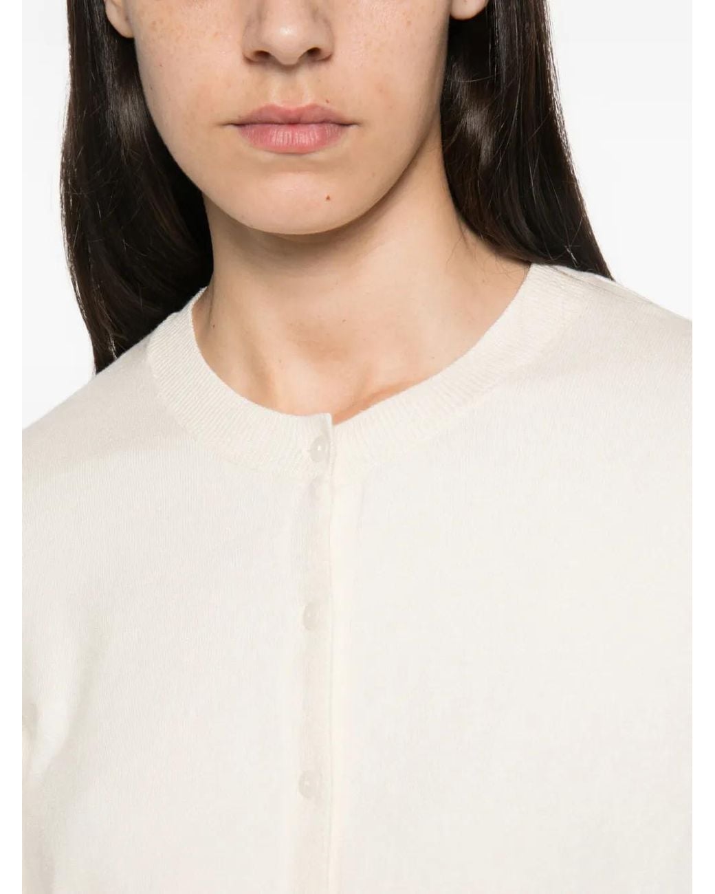 Please White Button-Up Crew-Neck Cardigan