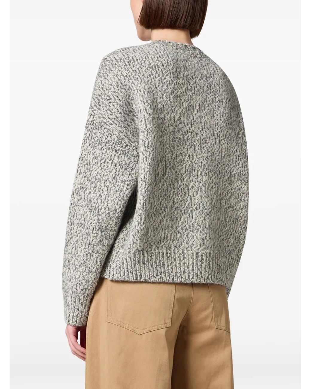 MSGM White Argyle-Pattern Marl-Knit Sweater