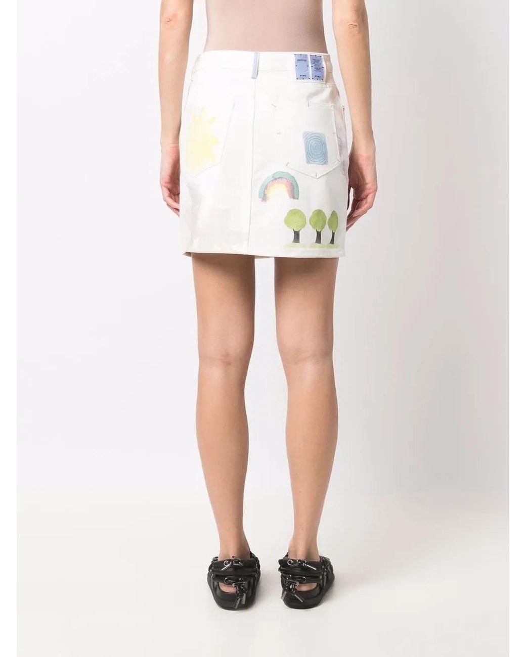 McQ Alexander McQueen White Floral-Print Denim Mini Skirt