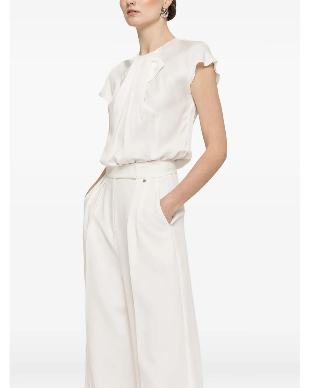 Nissa White Pleat-Detail Viscose Top