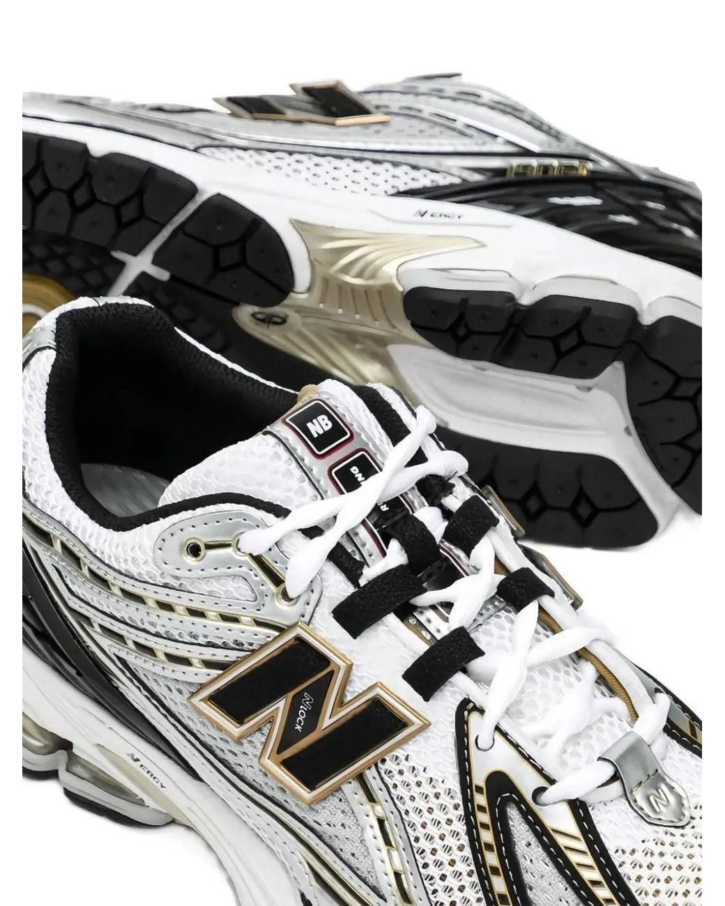 New Balance White Logo-Patch Sneakers