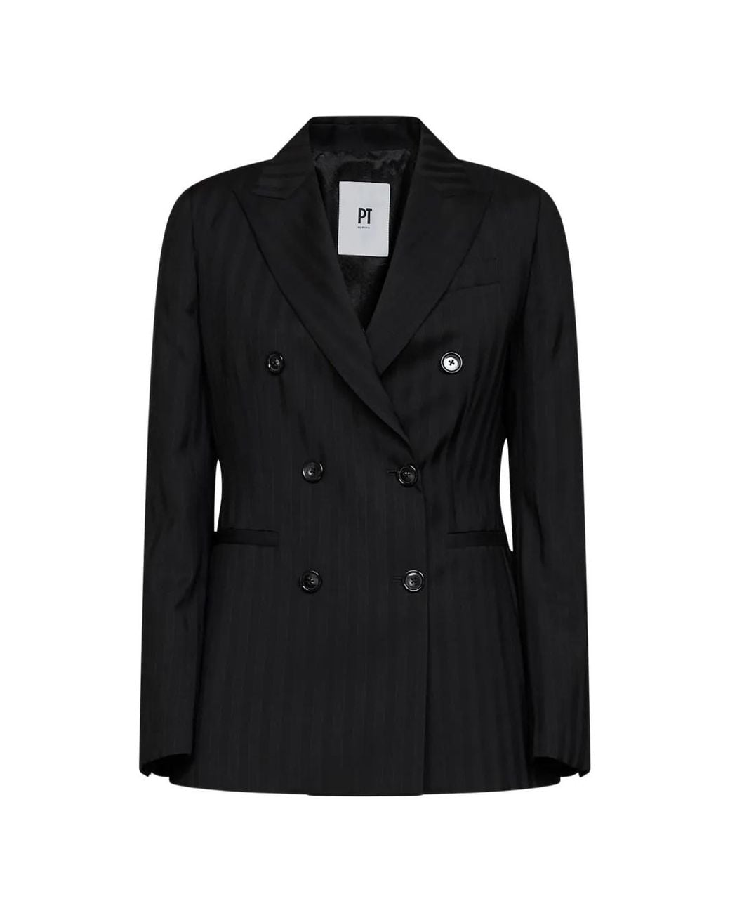 PT Torino Black Double-Breasted Pinstripe Blazer
