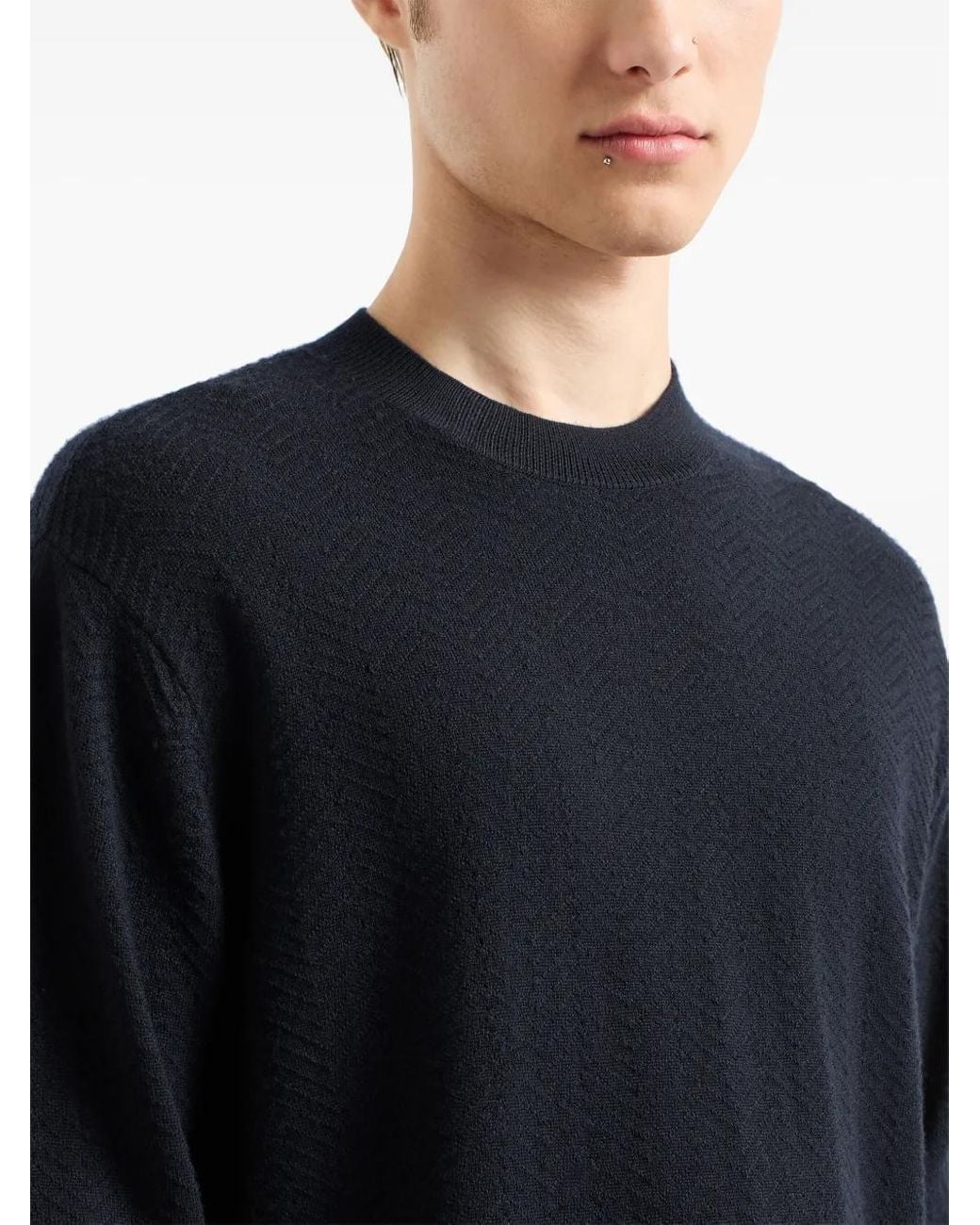 Emporio Armani Blue Chevron-Knit Sweater for men