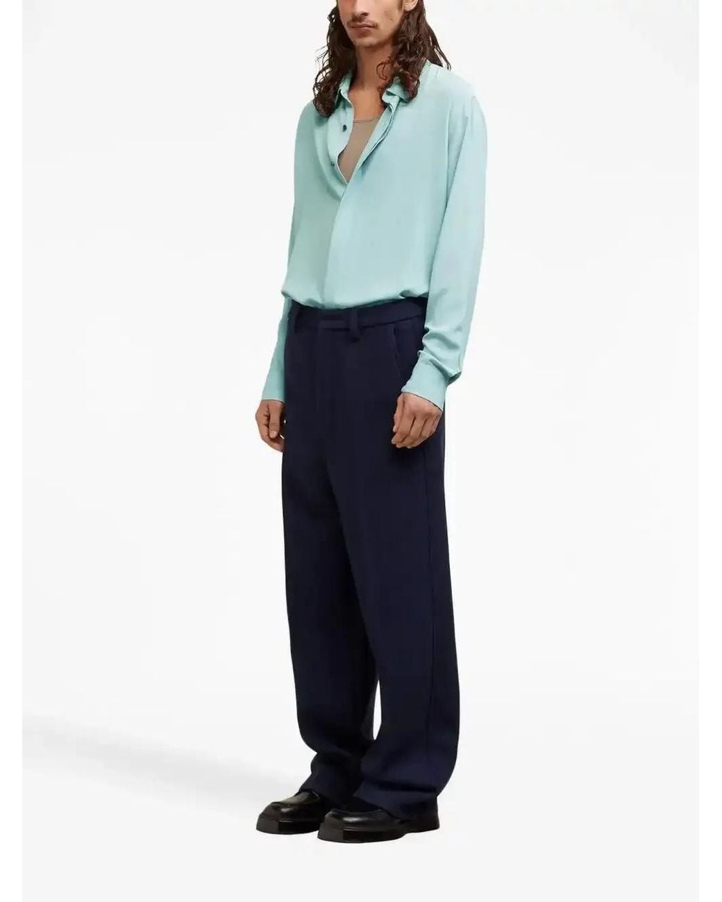 AMI Blue Button-Up Crepe Shirt