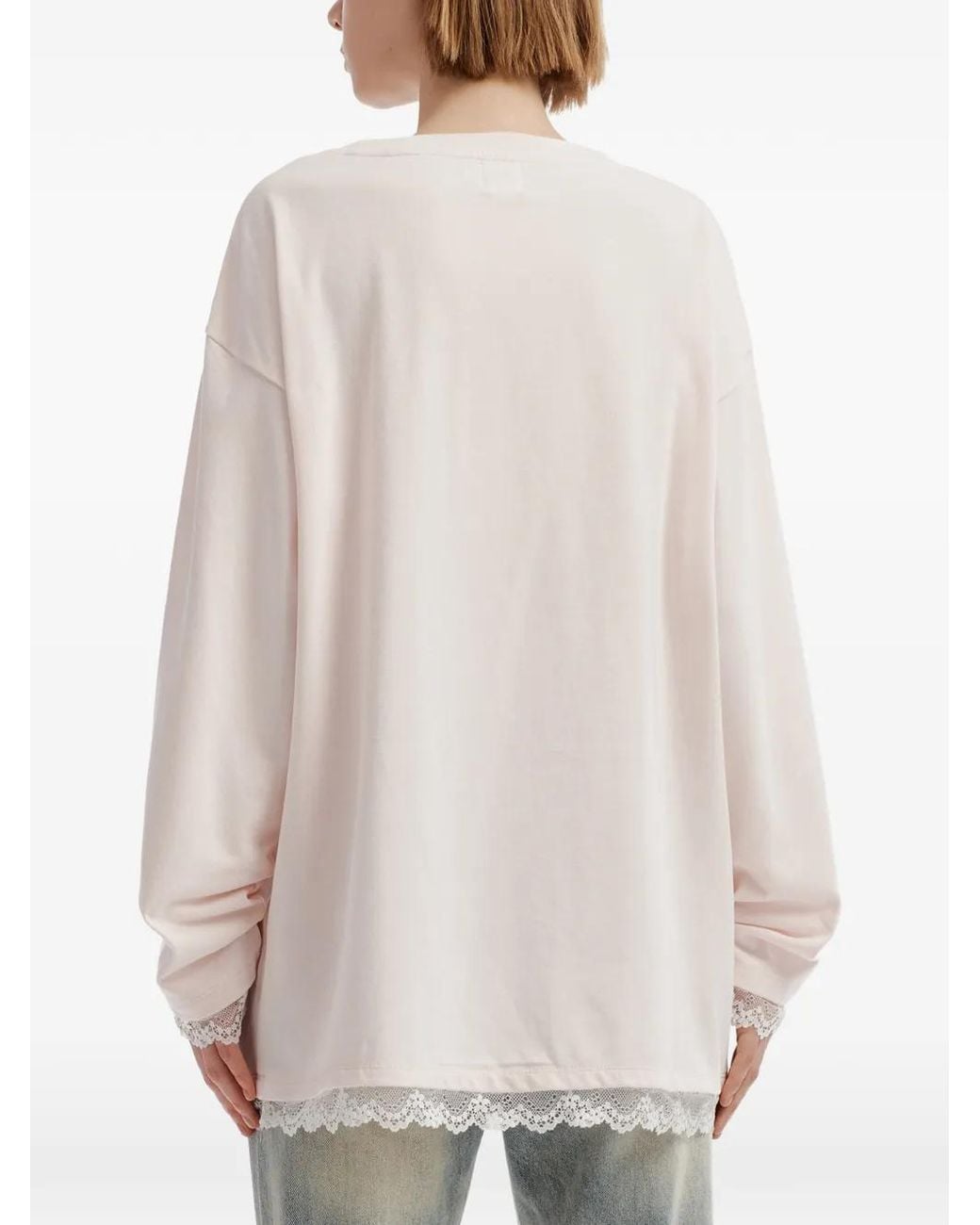 B+ AB White Lace-Trim Graphic-Print T-Shirt