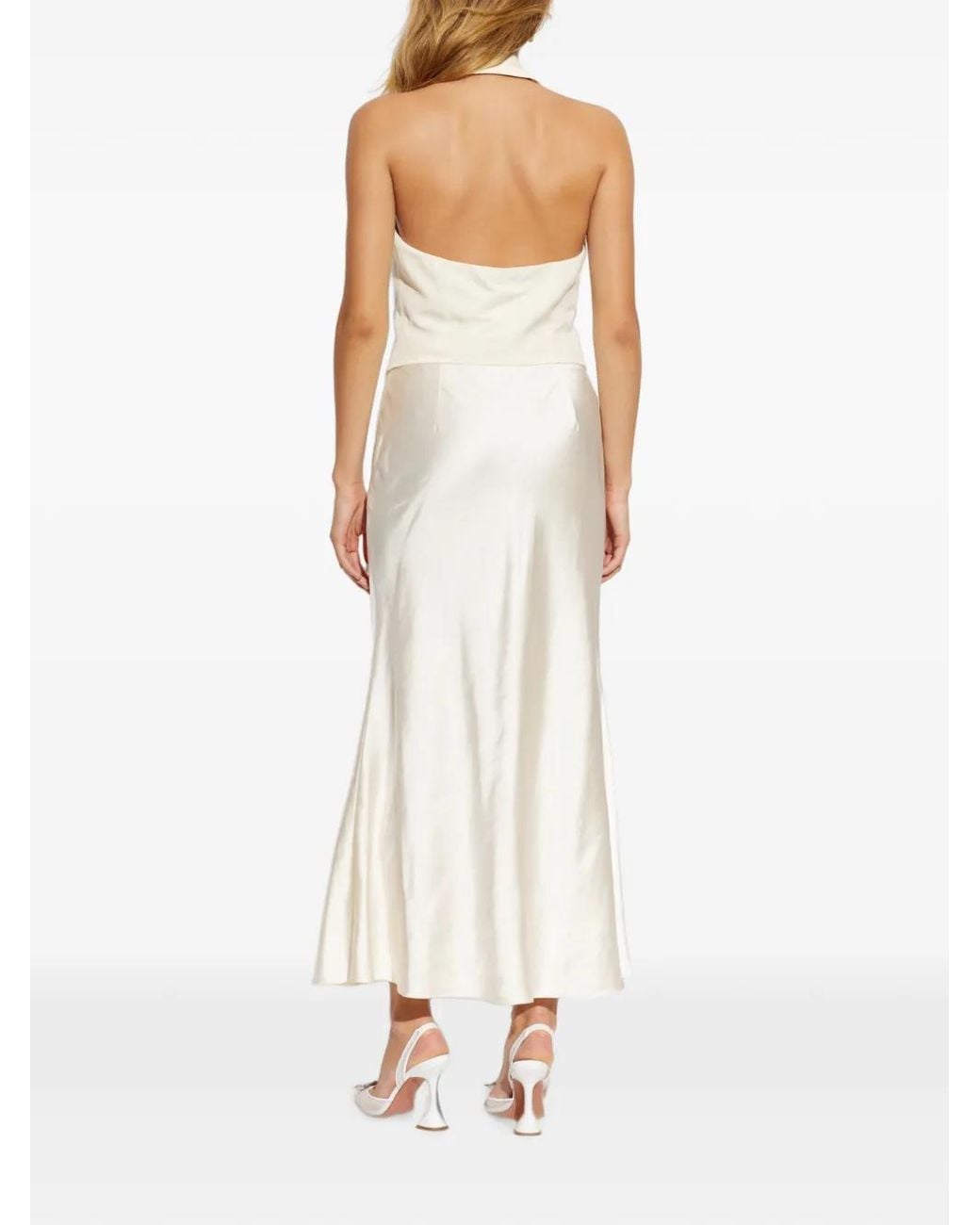 Self-Portrait White Halterneck Satin Midi Dress