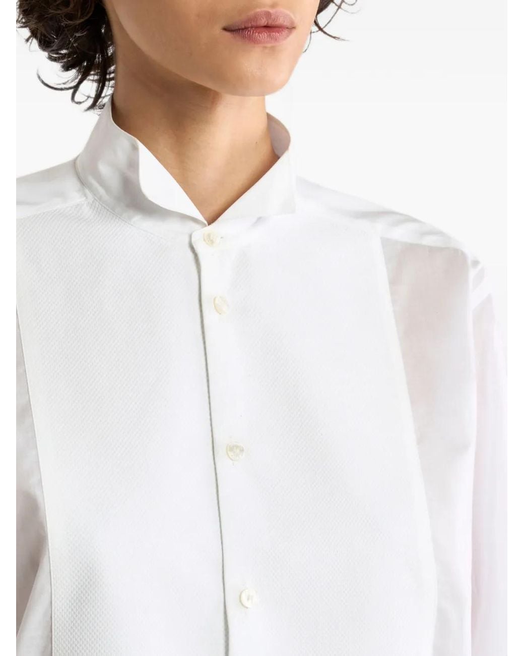Etro White Long Cotton Voile Shirt With Bib-Front