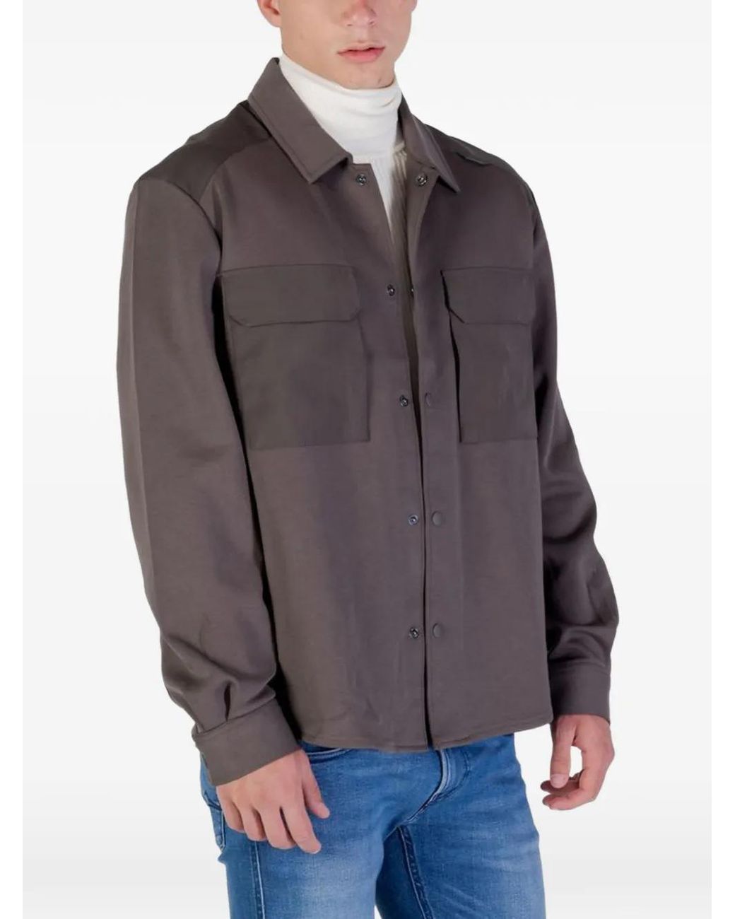 Antony Morato Gray Press-Stud Chest-Pockets Shirt for men