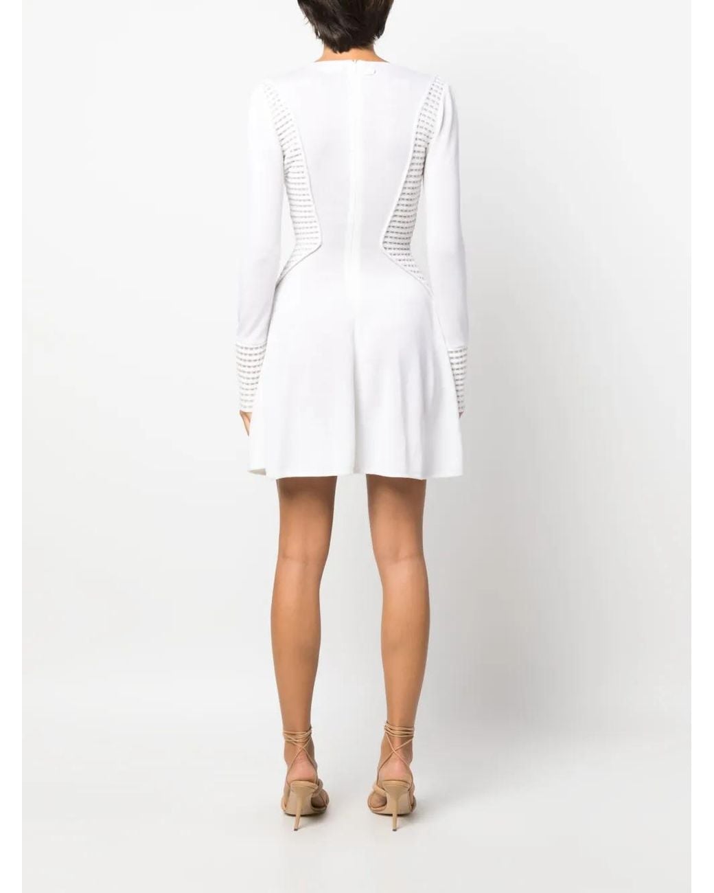 Genny White Perforated-Detailing V-Neck Dress