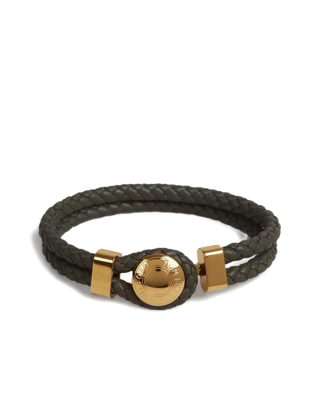 Tom Ford Green Logo-Engraved Braided Leather Bracelet for men