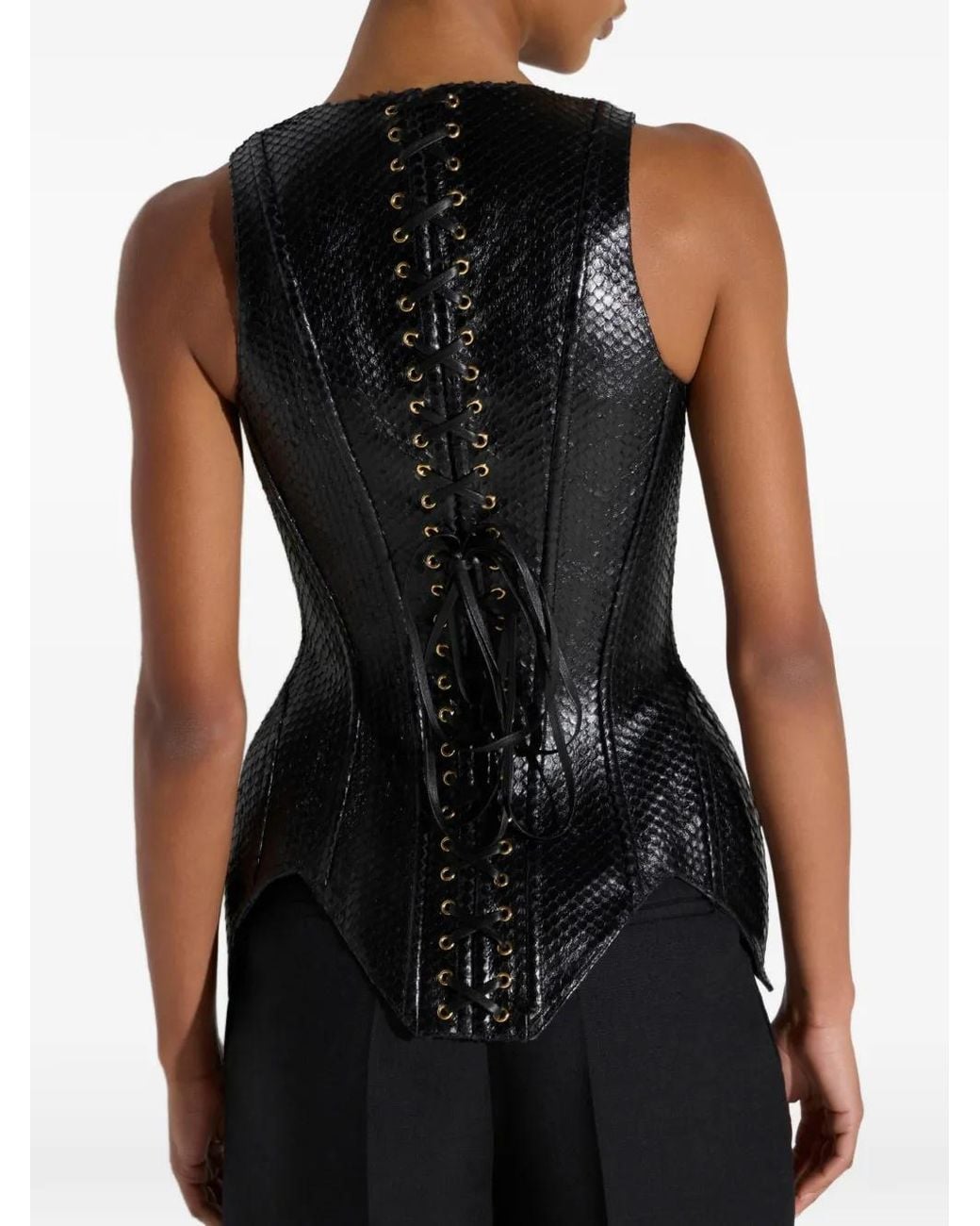 Elisabetta Franchi Black Nappa Leather Bustier-Style Waistcoat