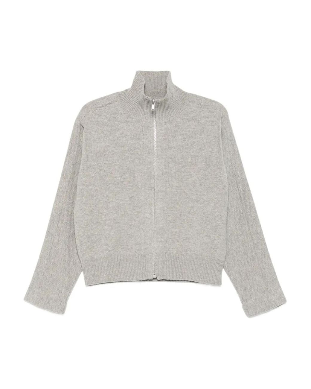 Jil Sander Gray High-Neck Zip-Front Cardigan