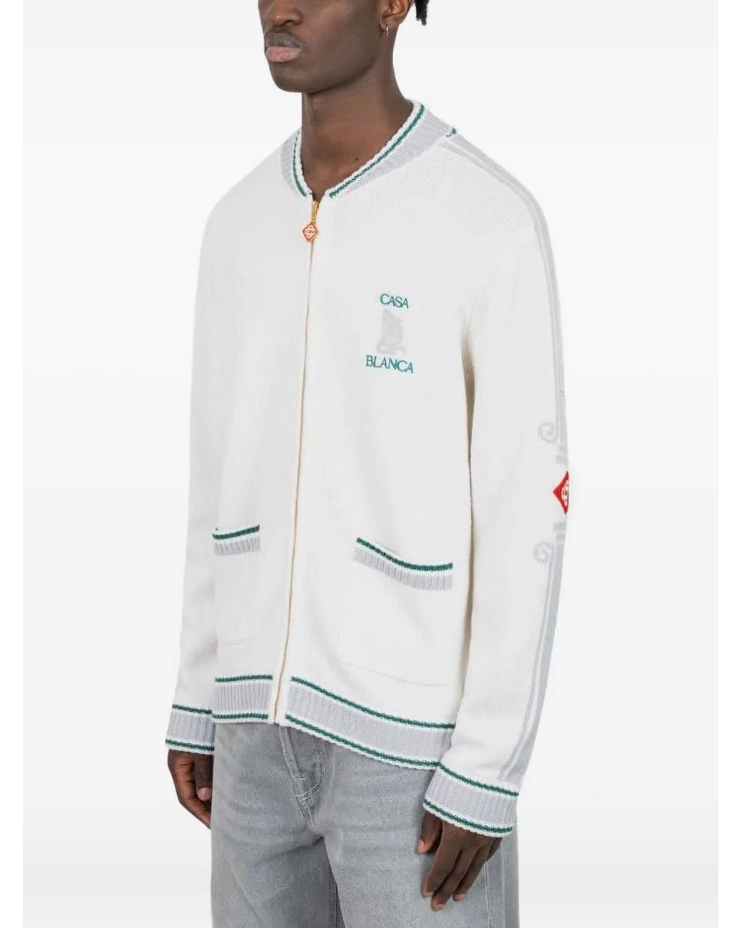 CASABLANCA Logo-Jacquard Zip-Up Cardigan in White for Men | Lyst