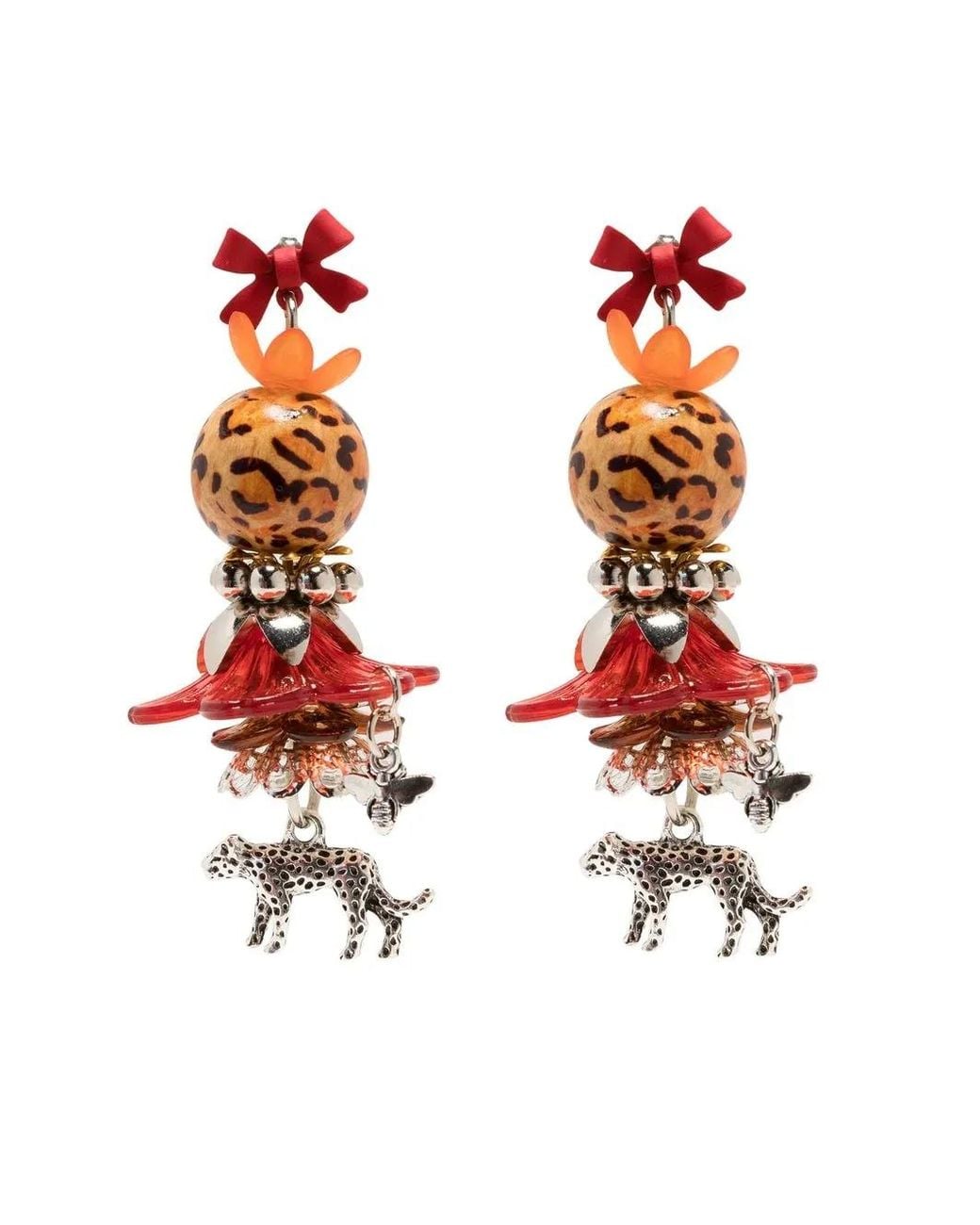 Amir Slama White Leopard Statement Drop Earrings