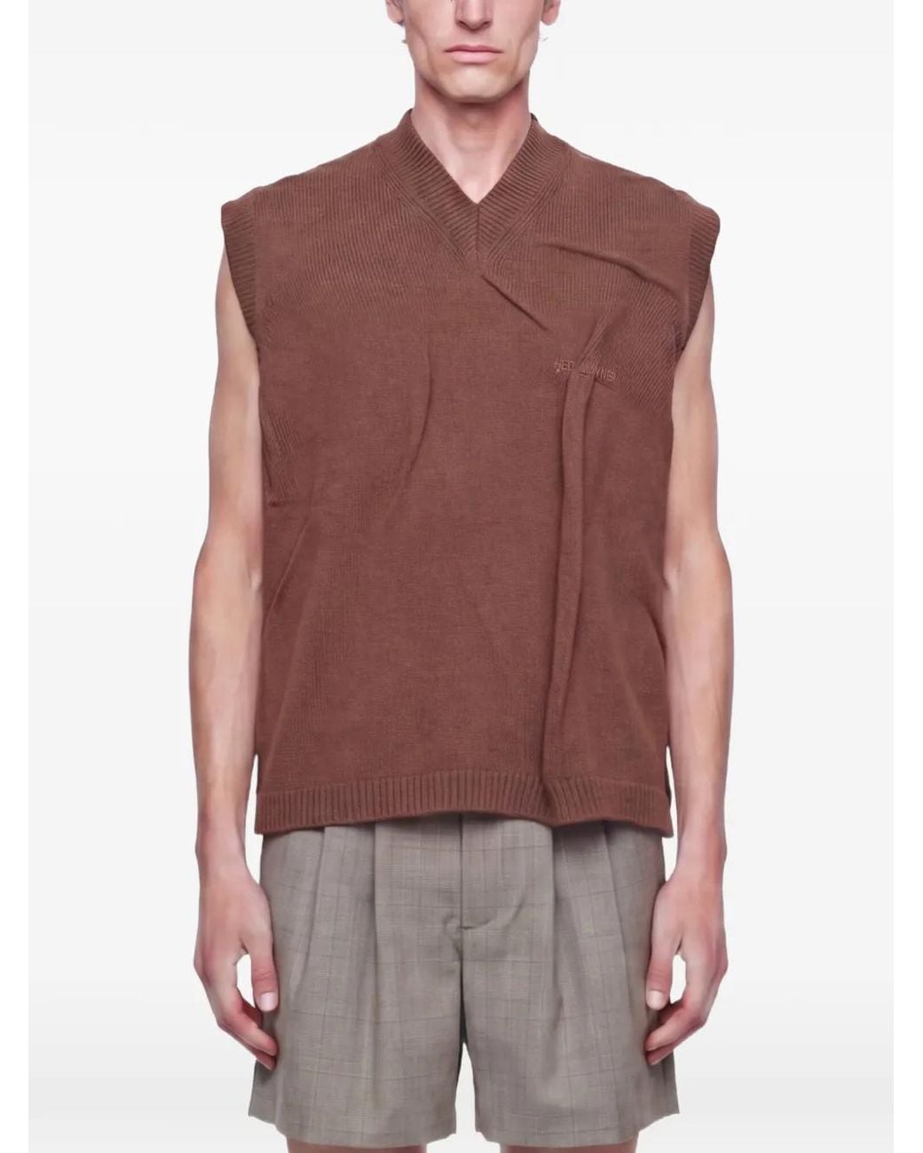 Hed Mayner Red V-Neck Logo Vest for men