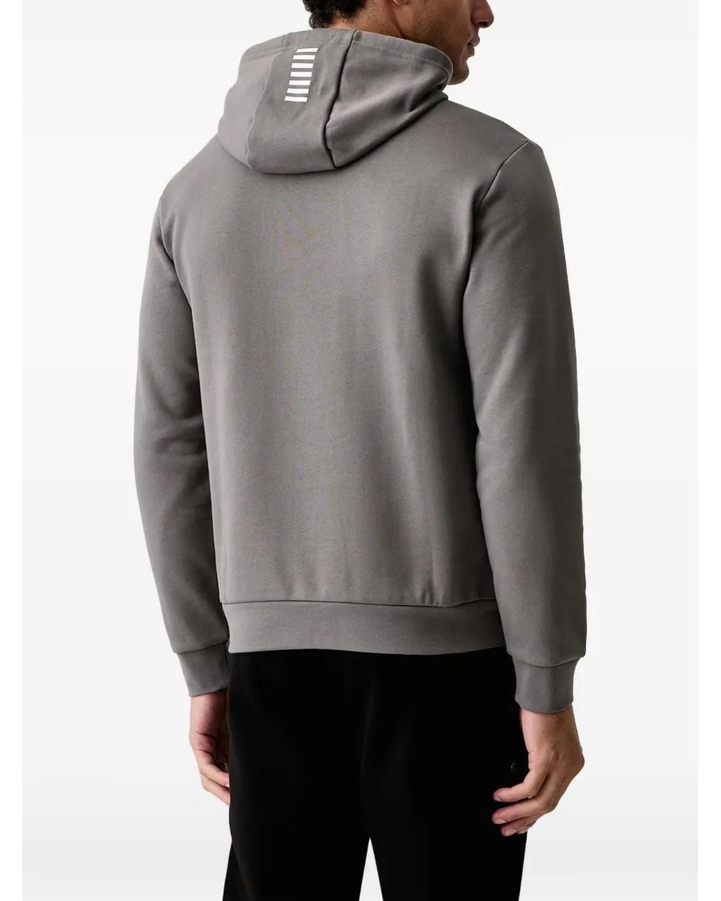 EA7 Gray Logo-Print Drawstring Hoodie for men
