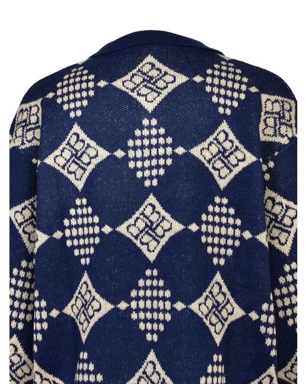 BREATH Blue Geometric-Pattern Polo Sweater for men