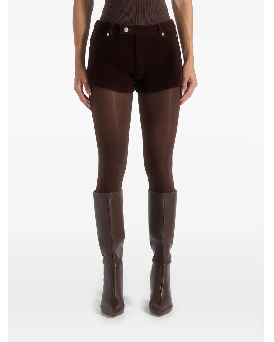 Manière De Voir Black Velvet Patent Mini Shorts