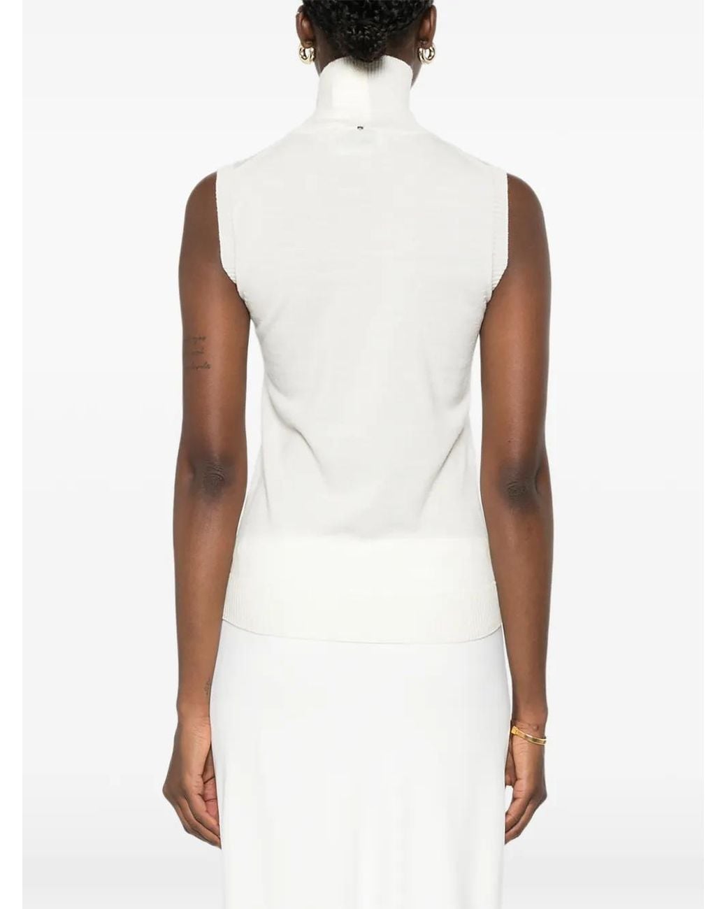 Sportmax White Sleeveless Roll-Neck Sweater