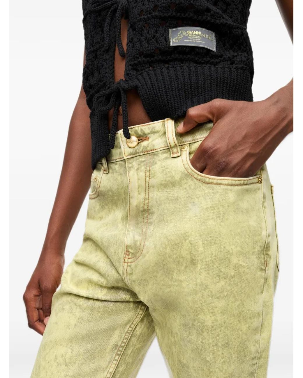 Ganni Yellow Foil Flared Jeans