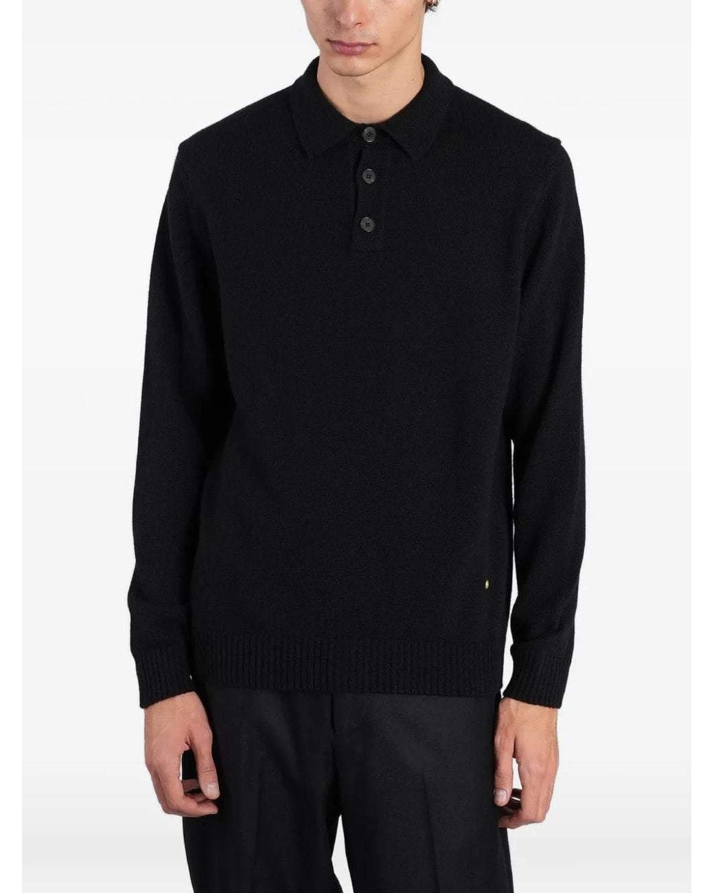 Grayed Black Long-Sleeve Polo Shirt for men