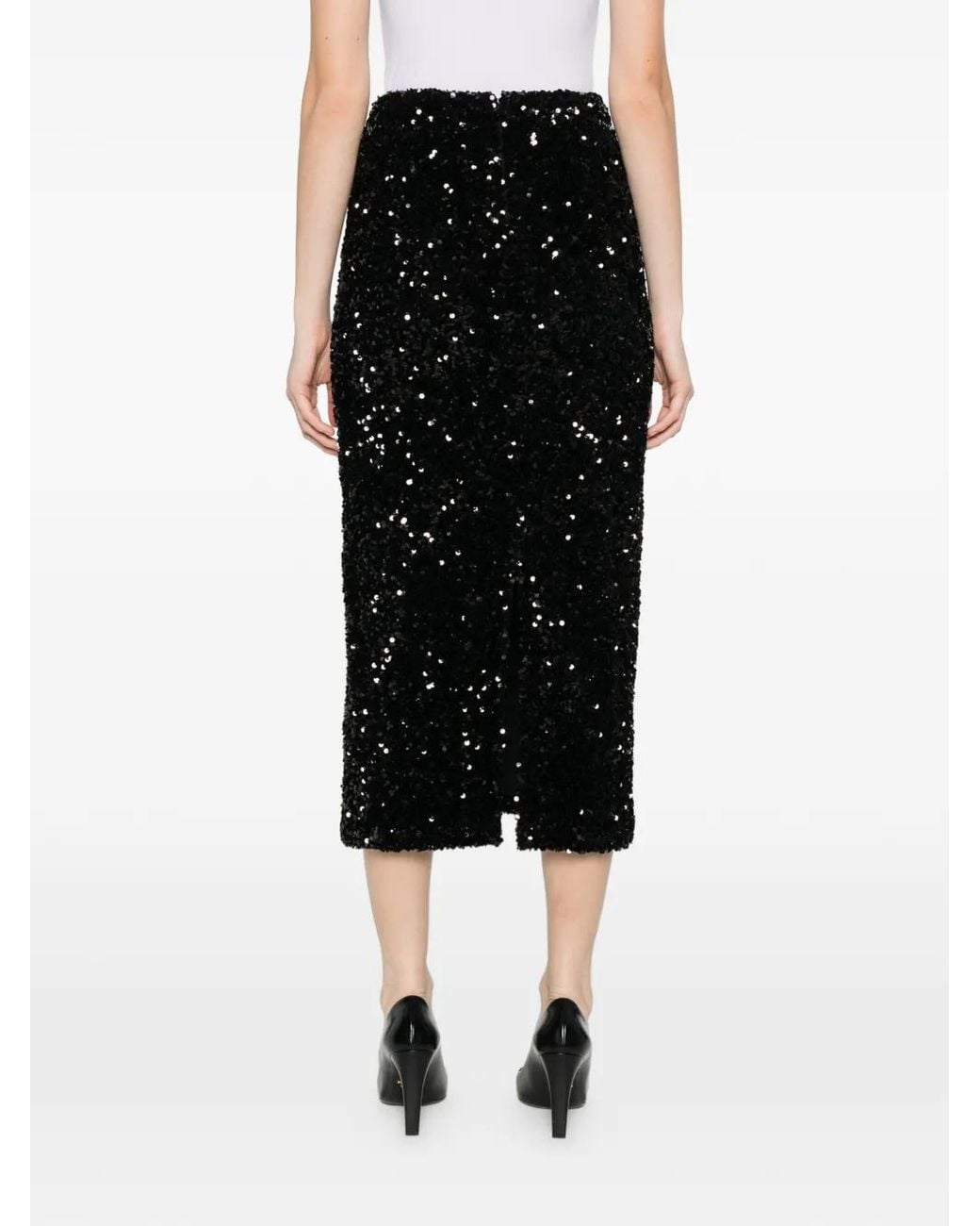 Vince Black Sequin-Embellished Midi Skirt