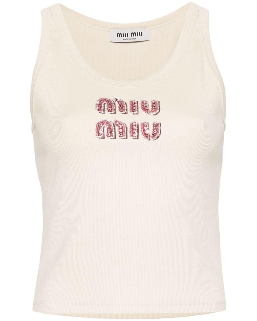 Miu Miu Logo-embellished Ribbed Tank Top in Pink | Lyst Miu Miu Logo-embellished Ribbed Tank Top in Pink | Lyst