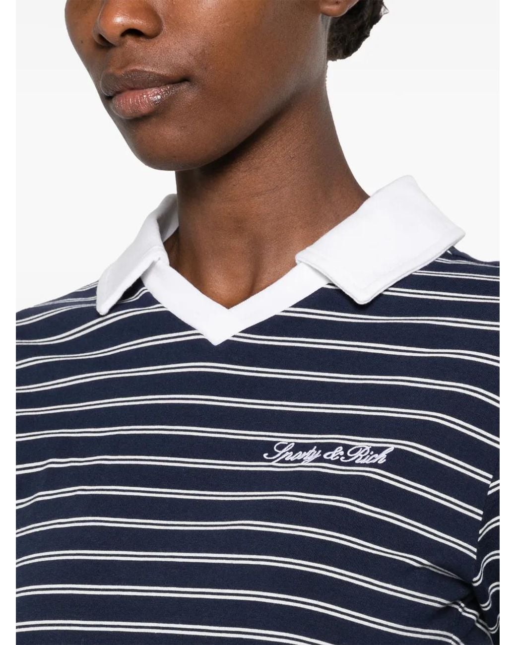 Sporty & Rich Blue Striped-Pattern Long-Sleeve T-Shirt