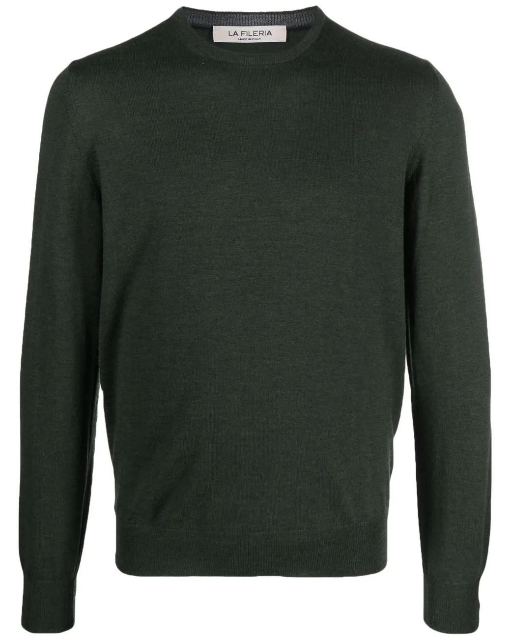 Fileria Green Virgin-Wool Fine-Knit Jumper for men
