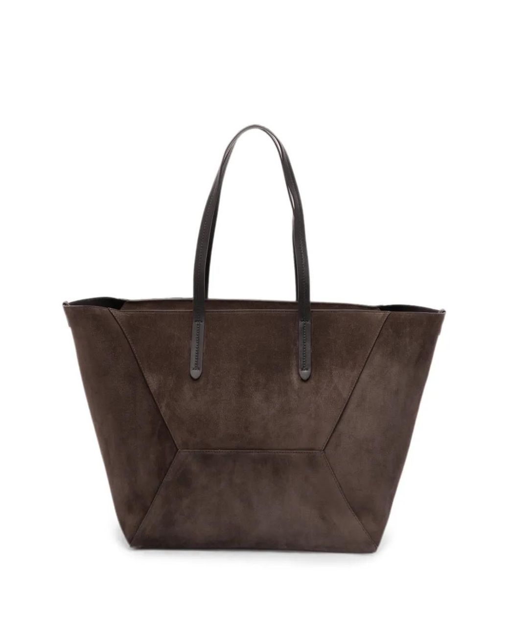 Brunello Cucinelli Brown Sac Cabas À Empiècements En Daim