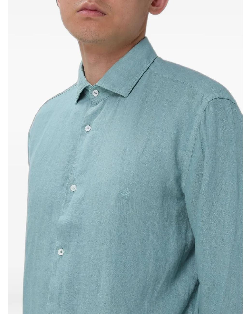 Brooksfield Blue Chemise En Lin À Manches Longues for men