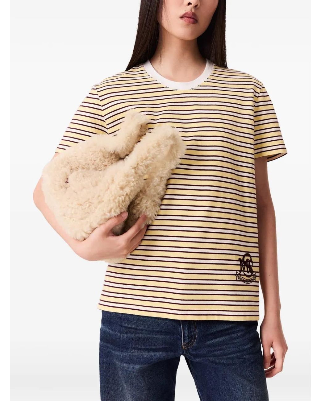 Stella McCartney Natural Striped Logo-Patch T-Shirt