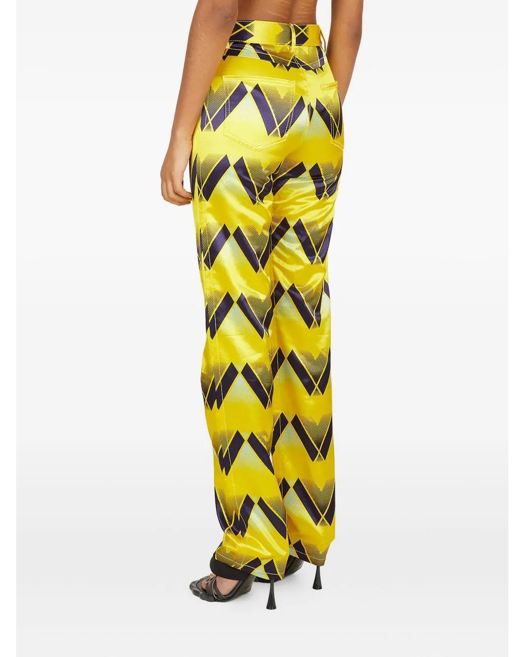 MERYLL ROGGE Yellow Graphic-Print Satin Trousers
